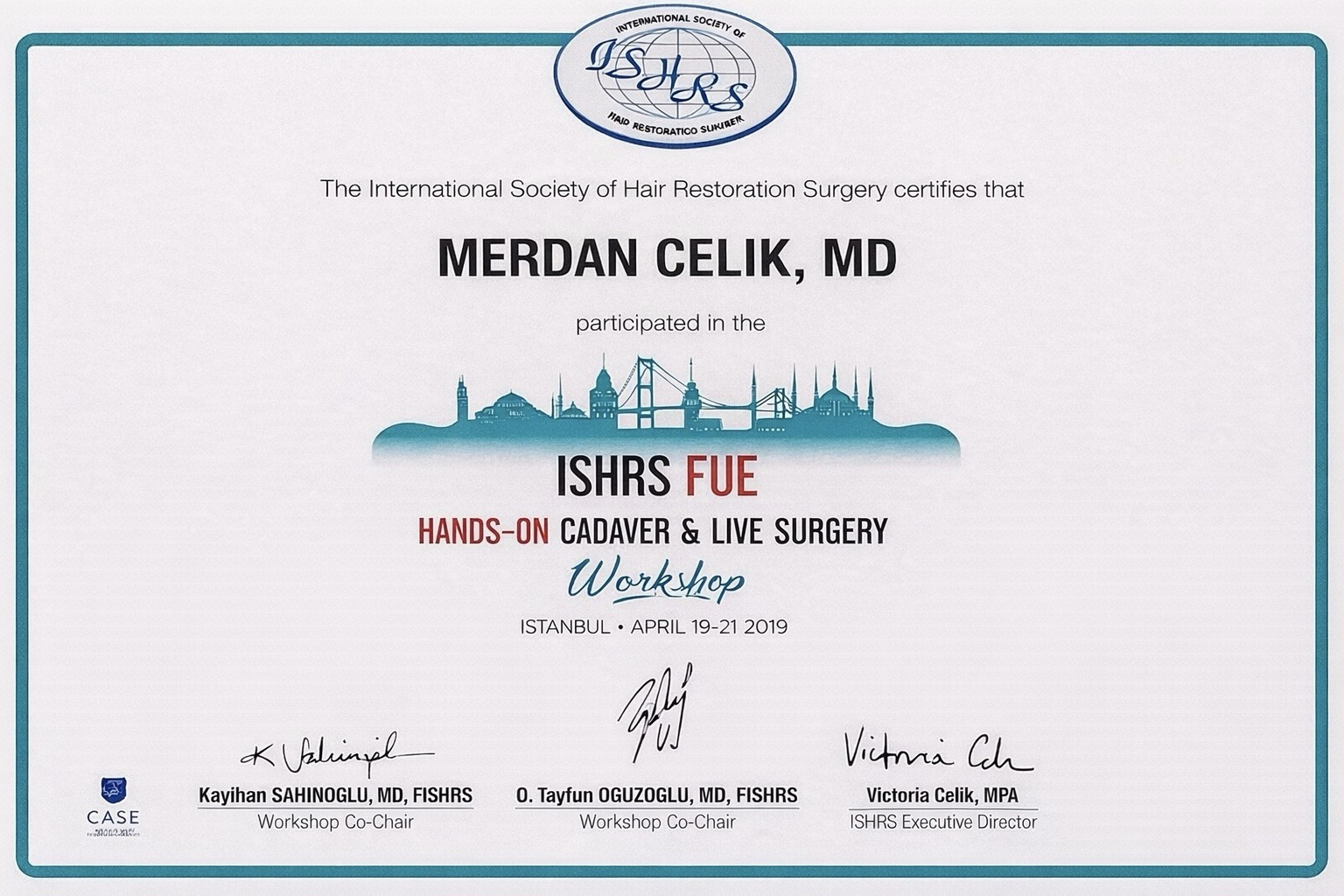 Certificazione ISHRS FUE Hands-On Workshop — Istanbul, 2019 — Dr. Merdan Çelik